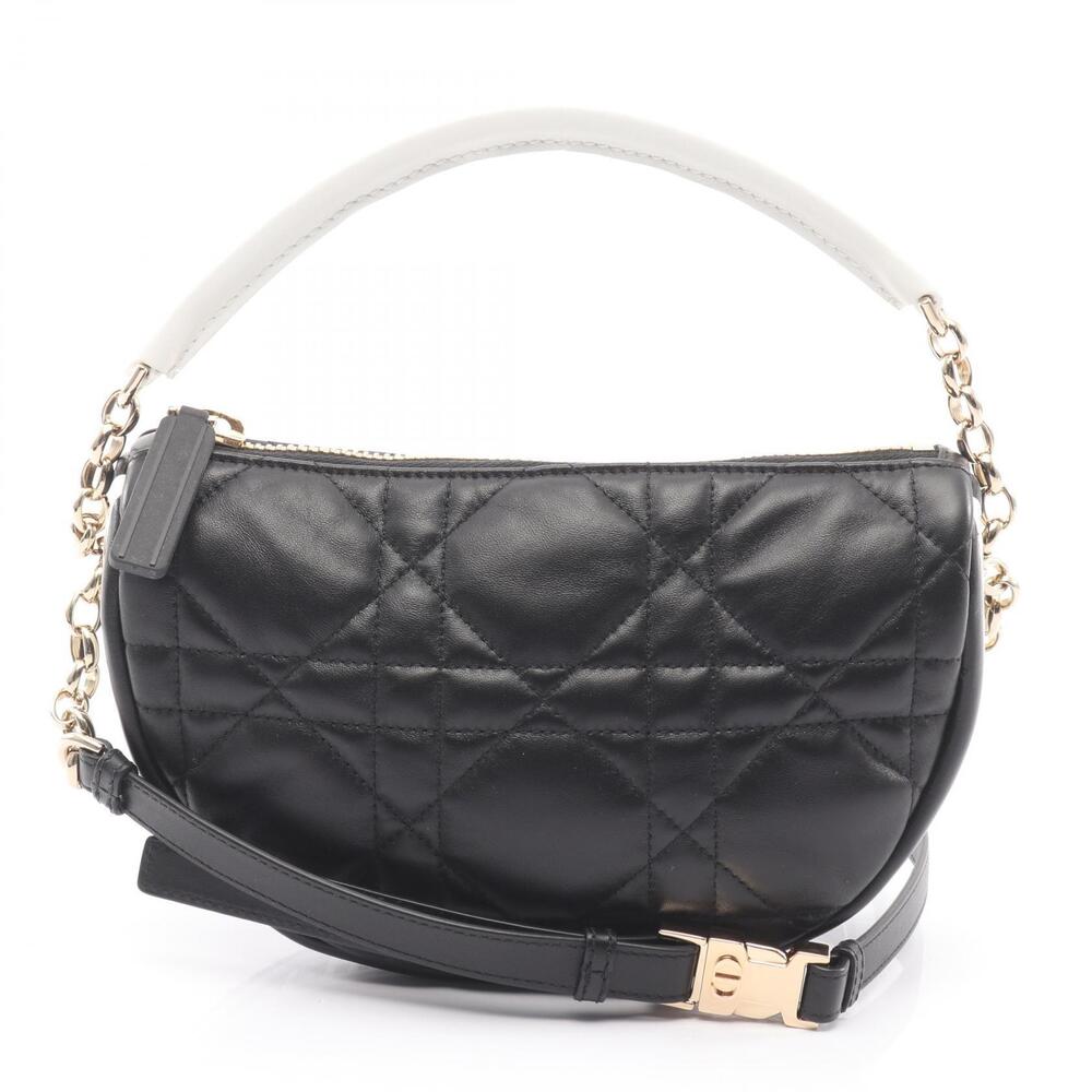 Christian Dior VIBE Hobo Cannage Shoulder Bag Leather Black
